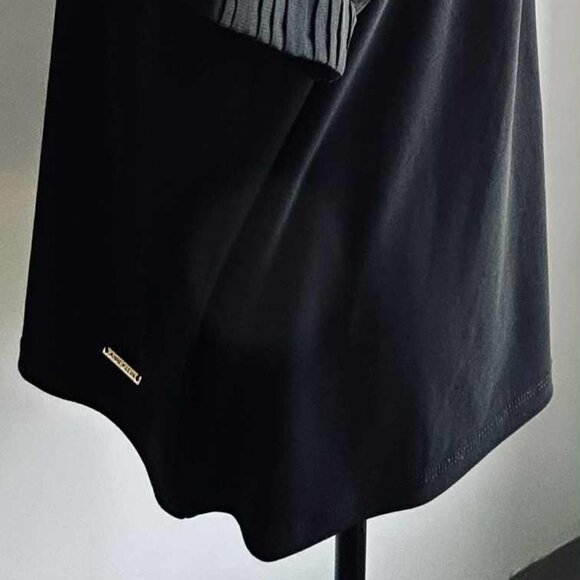 Anne Klein Black Stretch Knit Crewneck Top with Pleated Chiffon Sleeves – US L - Picture 8 of 12